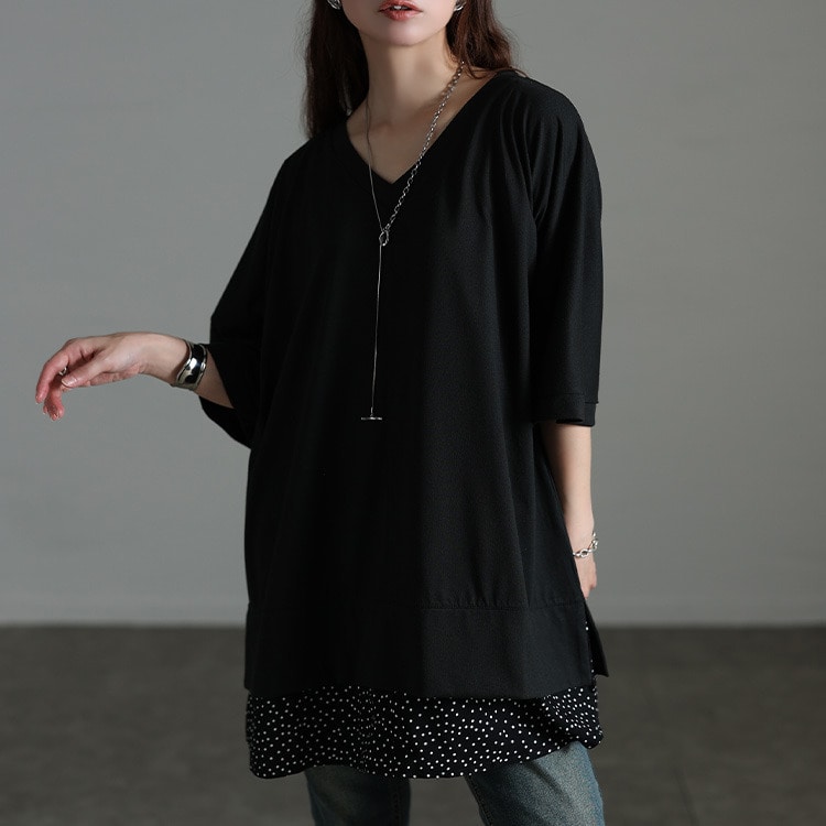 ドット柄レイヤード風チュニックTシャツ13