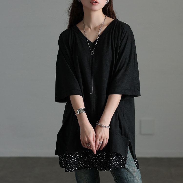 ドット柄レイヤード風チュニックTシャツ7