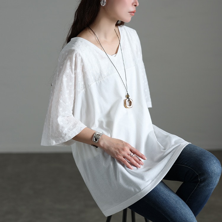 レース切り替えドルマンチュニックTシャツ11