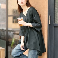 アシメヘムコットンチュニックTシャツ