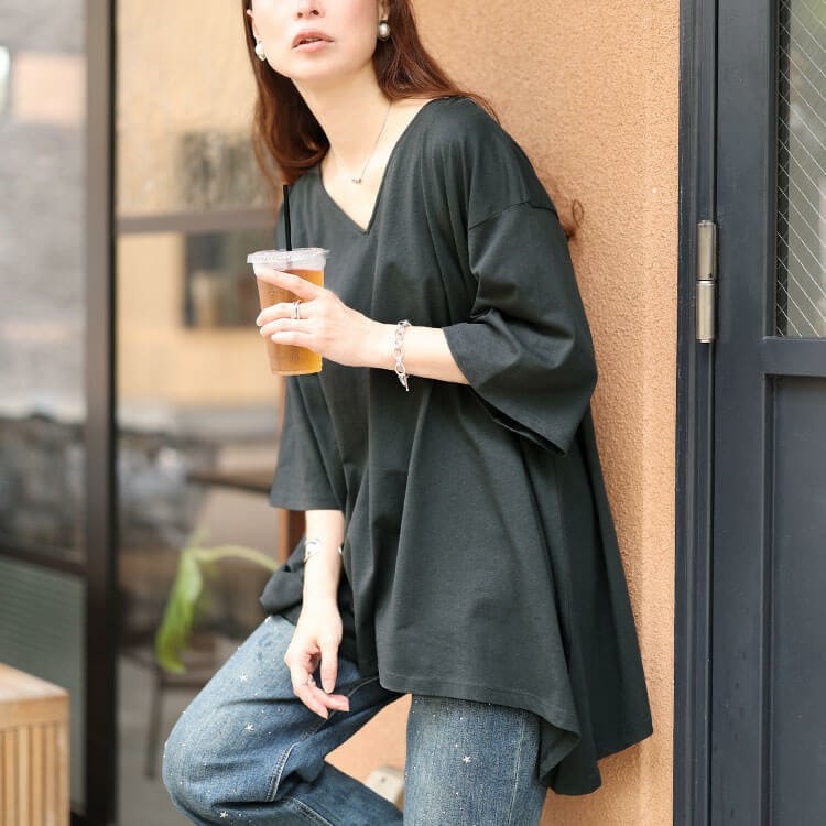アシメヘムコットンチュニックTシャツ13