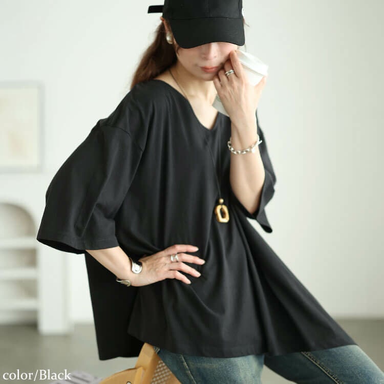 アシメヘムコットンチュニックTシャツ1