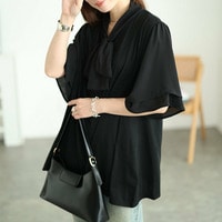 シフォン切り替えボウタイチュニック