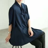 シフォン切り替えボウタイチュニック