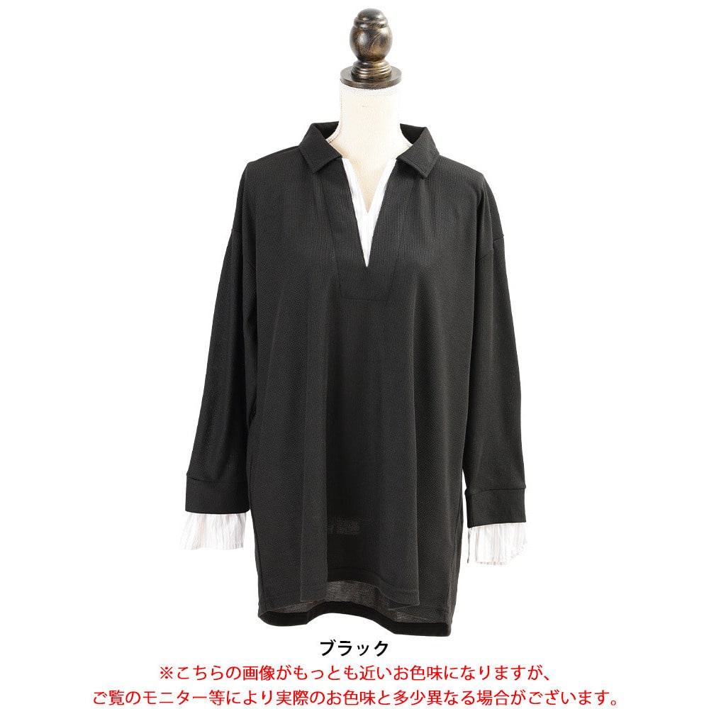 ストライプ柄重ね着風スキッパーチュニック17