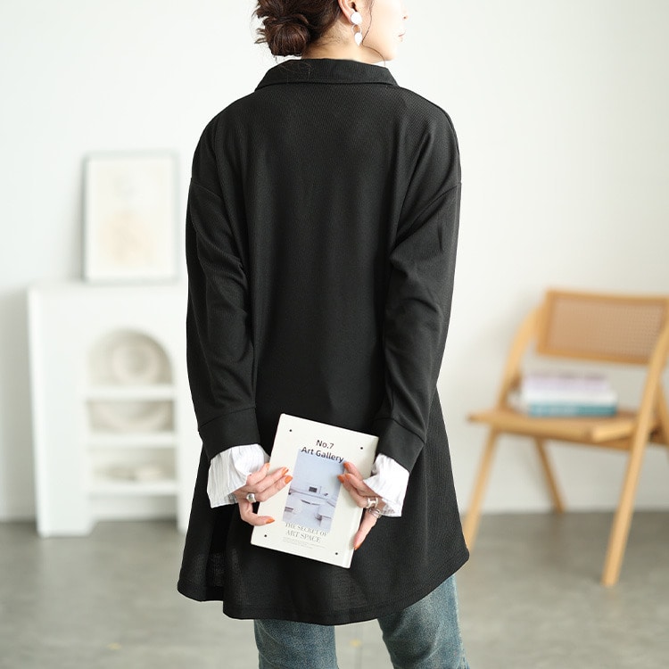ストライプ柄重ね着風スキッパーチュニック9