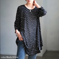 ドット＆ストライプフレアチュニックTシャツ