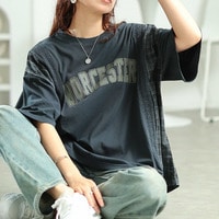 ロゴプリント異素材切り替えTシャツ