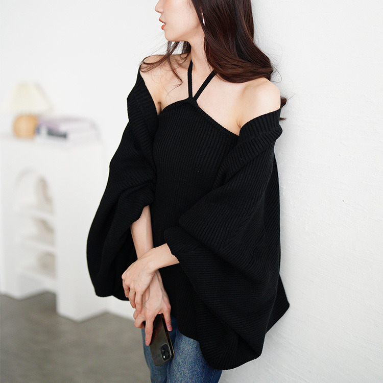 大きいサイズ レディース ホルターネックベアトップ＆ドルマンボレロリブニット2点セット