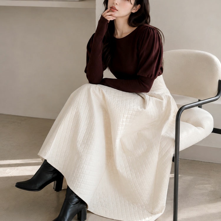 パネル切替キルティングロングフレアスカート12