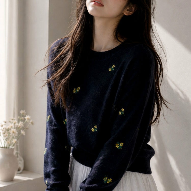 小花刺繍ニットプルオーバー10