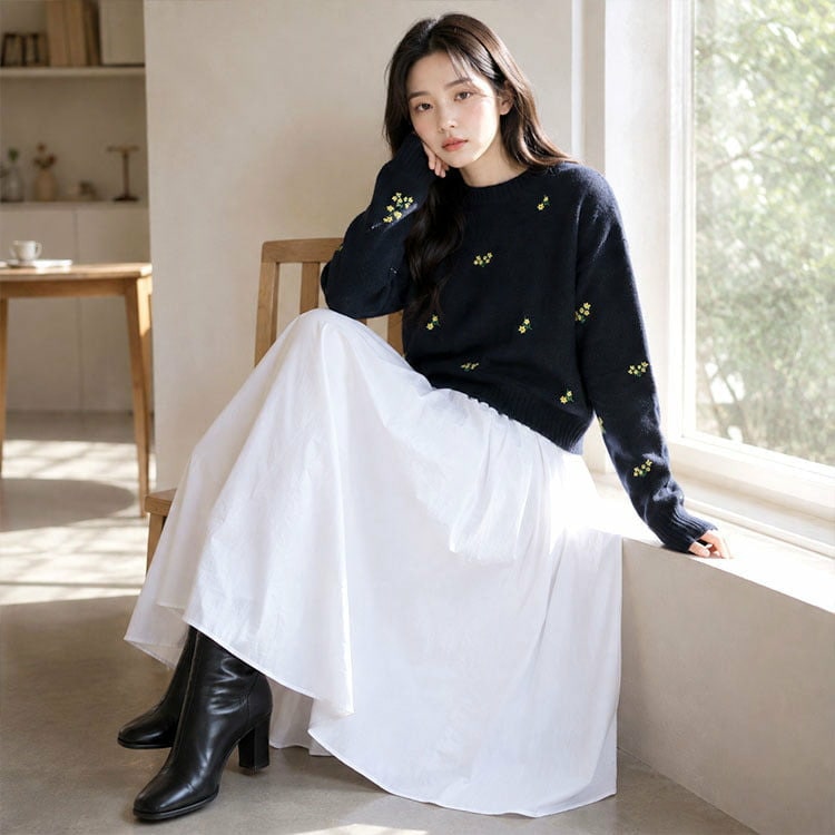 小花刺繍ニットプルオーバー2