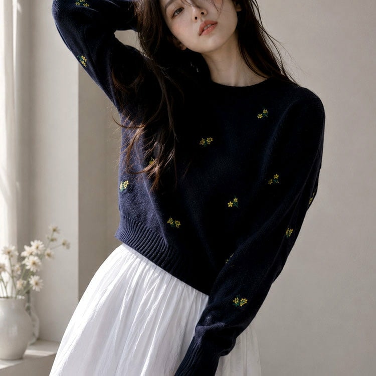 小花刺繍ニットプルオーバー9