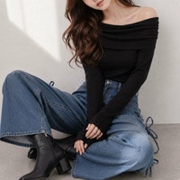 ドレープオフショルダーニットトップス