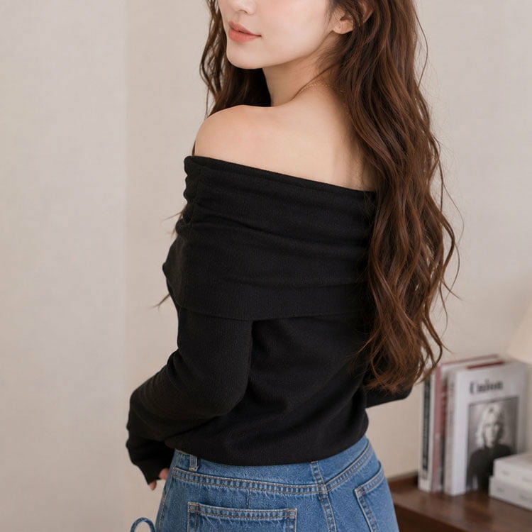 ドレープオフショルダーニットトップス9