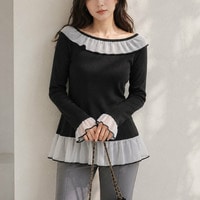 チュールフリルリブトップス