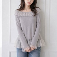 チュールフリルリブトップス