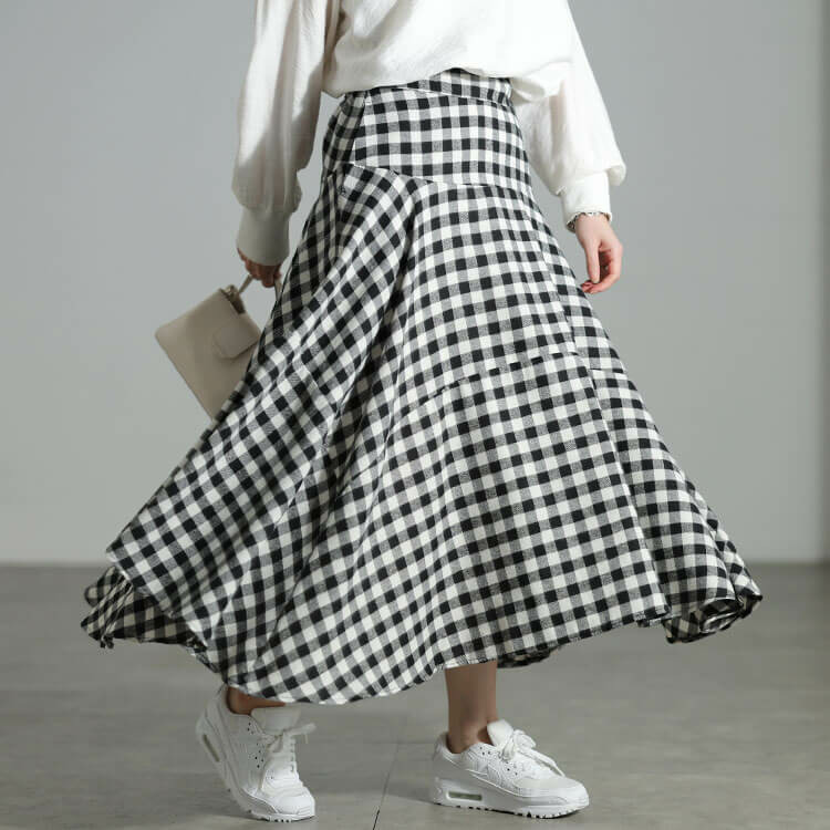 大きいサイズ レディース ギンガムチェック柄イレヘムスカート