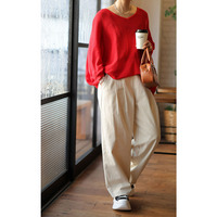 大きいサイズ レディース コットンチノタック入りバレルパンツ