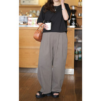 大きいサイズ レディース コットンチノタック入りバレルパンツ