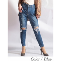 大きいサイズ レディース ビッグサイズ ストレッチダメージデニムスキニーパンツ