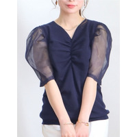 大きいサイズ レディース シフォン袖シアーニットトップス