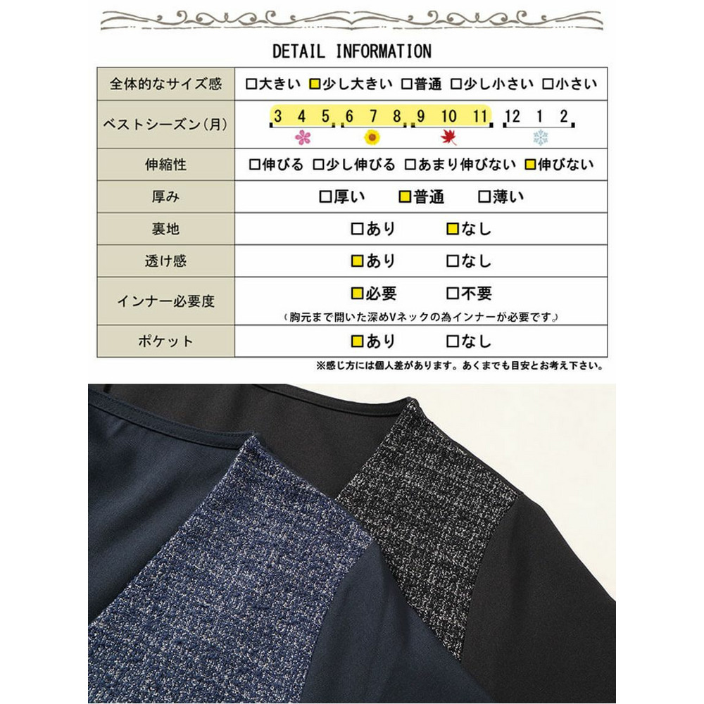 大きいサイズレディース　ラメツイード切り替えVネックワンピース19