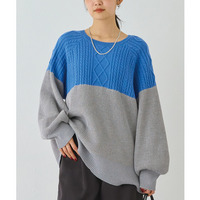 ケーブル配色ラメニットプルオーバー