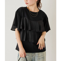 異素材配色フリルTシャツ
