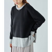 バイカラークルーネックニット