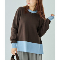 バイカラークルーネックニット