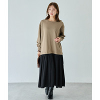 【好機能シリーズ】吸湿発熱/静電気防止 ポンチ異素材切替ワンピース