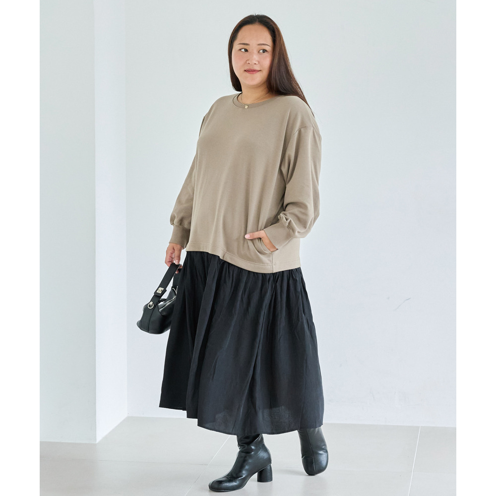 【好機能シリーズ】吸湿発熱/静電気防止 ポンチ異素材切替ワンピース LL/3L/4L/5L ラビアンジェ27