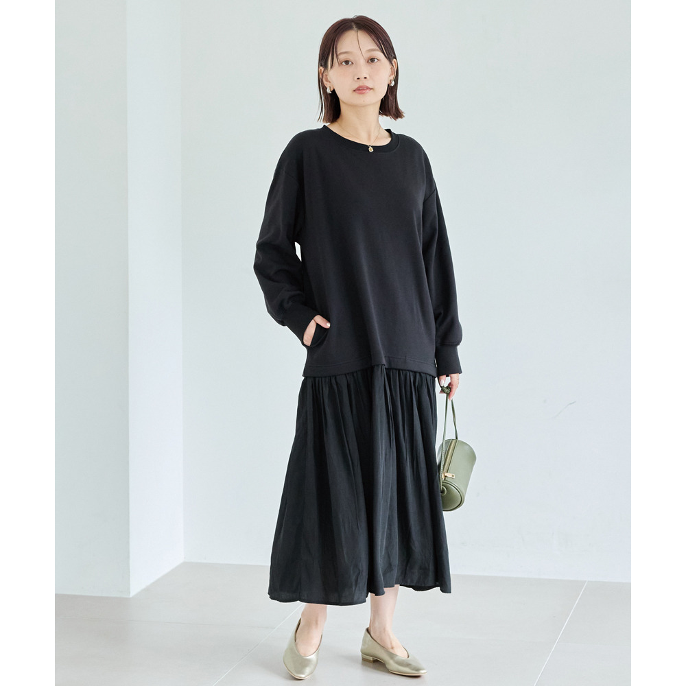 【好機能シリーズ】吸湿発熱/静電気防止 ポンチ異素材切替ワンピース1