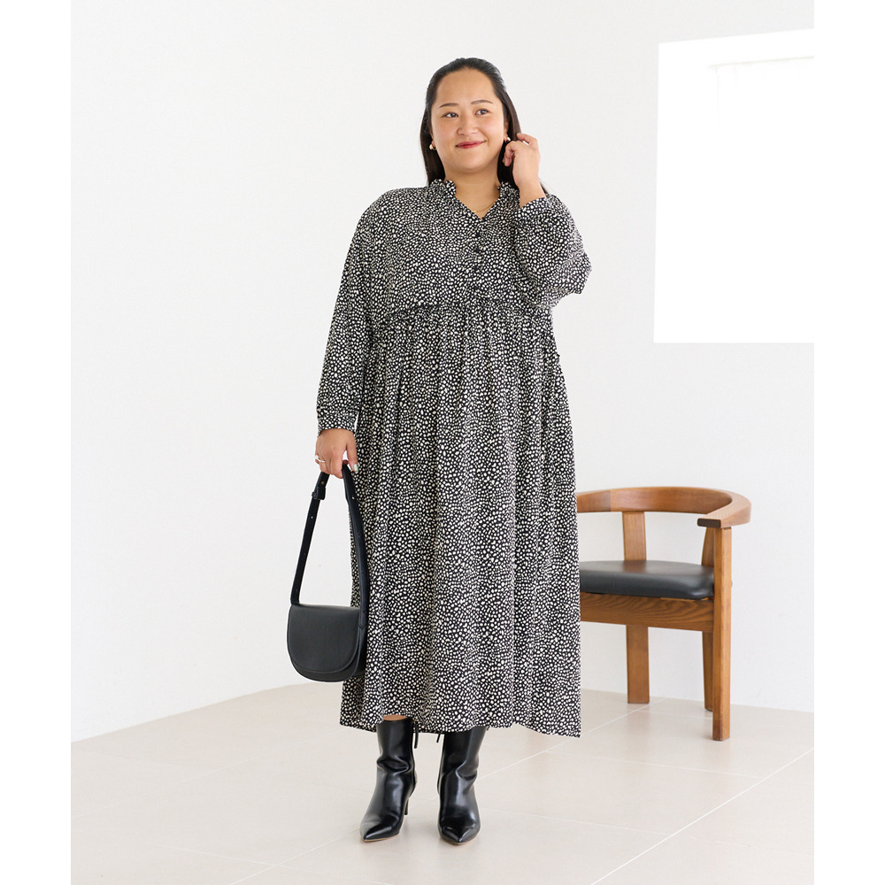 フリル衿ワンピース LL/3L/4L/5L オフィスカジュアル ラビアンジェ21