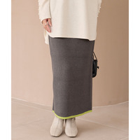 【洗える】バイカラーリブニットスカート　3L/4L　ラビアンジェ