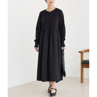 【洗える】異素材切替ギャザーニットワンピース　3L/4L　ラビアンジェ