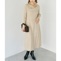 リブ切替えドレープネックニットワンピース