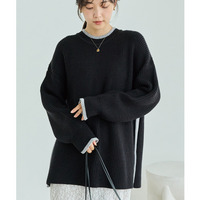  配色ライン畦編みニットプルオーバー