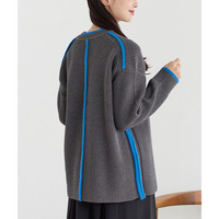 	配色ライン畦編みニットプルオーバー