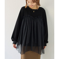 チュール切替ニットライクカットソー