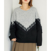 【洗える】レース切替バイカラーニットプルオーバー　3L/4L　ラビアンジェ