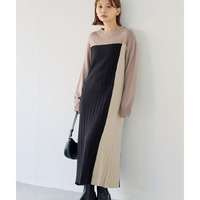 【洗える】カラーブロッキングニットワンピース