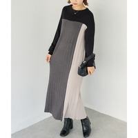 【洗える】カラーブロッキングニットワンピース