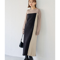 【洗える】カラーブロッキングニットワンピース 3L/4L ラビアンジェ
