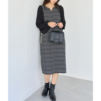 パールボタンツイードワンピース