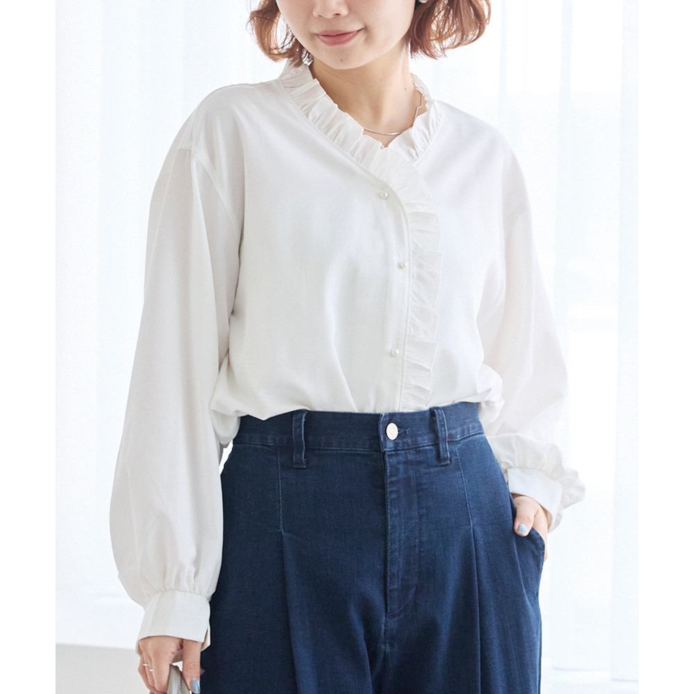 【好機能シリーズ】UVカット・接触冷感・吸水速乾｜フリルブラウス　LL/3L/4L/5L　ラビアンジェ