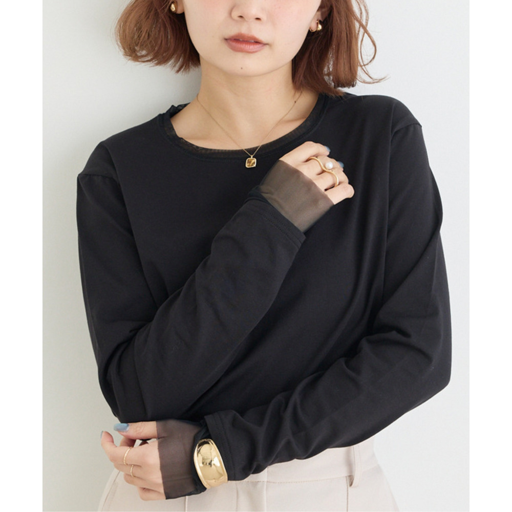 袖チュール切替プルオーバー　LL/3L/4L/5L　万能　インナー　ラビアンジェ