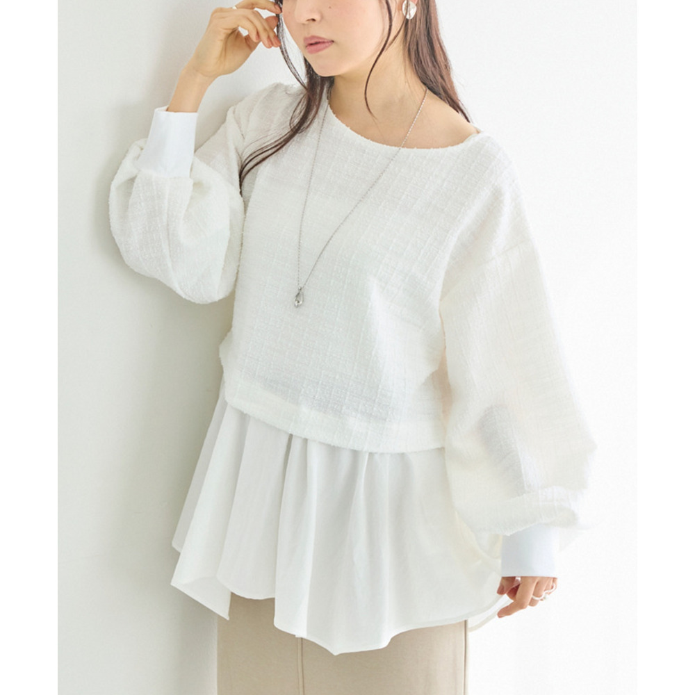 【洗える】カットツイード配色プルオーバー　LL/3L/4L/5L　セレモニー　オフィスカジュアル　ラビアンジェ