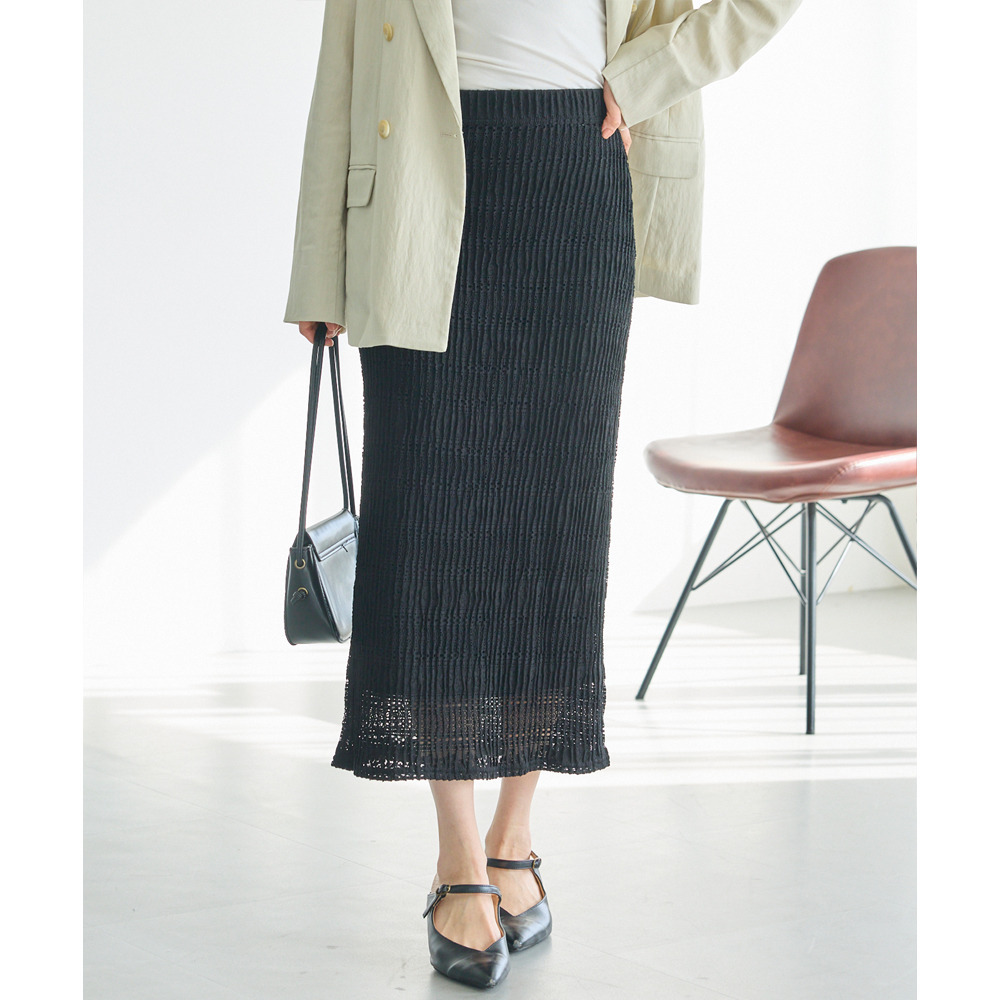 【洗える】レースプリーツナロースカート　LL/3L/4L　オンオフ兼用　オフィスカジュアル　ラビアンジェ